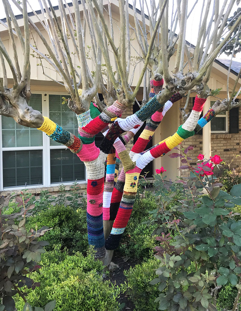 Knitting up The Happy Tree Yarn Bombing Spreads Color and Creativity